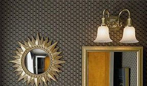 Two light brass vanity fixture with bell shaped glass shades