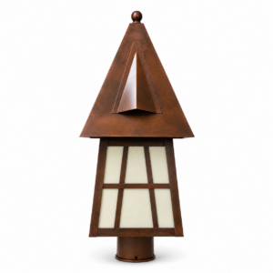 Front view of European Country EX-5008-A22 exterior post lantern with Window Pane overlay