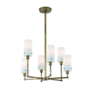 Tribeca modern chandelier with six glass shades.