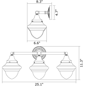 Argine™ Three Light Straight Arm Sconce With 3-1/4" Shade Holders